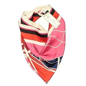 Taleen Pink and Navy Equestrian Patterned Women's Square Scarf NWT